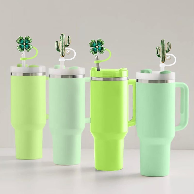 SEMATA Cute Green Cactus Straw Cover Cap for Stanley Cup Accessories,Bling Crystals Straw Toppers for Stanley Tumbler 40&30 oz,Rhinestone Reusable Straws Tips Protectors Compatible with 10mm Straws - Image 5